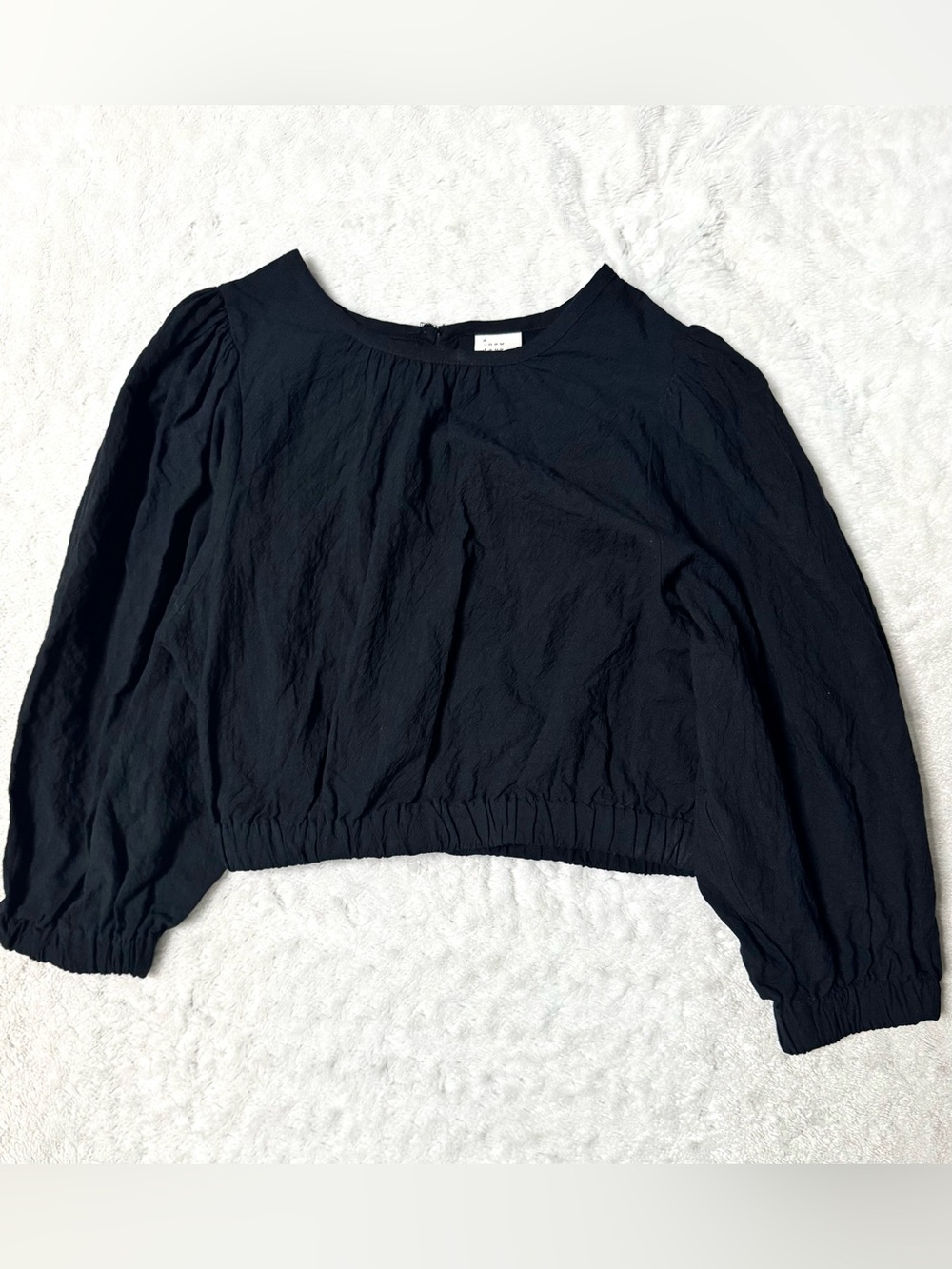 NWT- A New Day Black Ruffle Puff Sleeve Textured Top